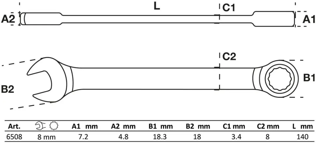 BGS technic Ratel ringsteeksleutel 8 mm - afbeelding 2 van 2