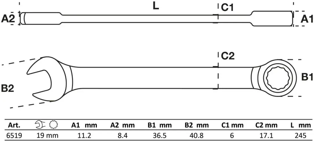 BGS Ratel ringsteeksleutel 19 mm - afbeelding 2 van 2