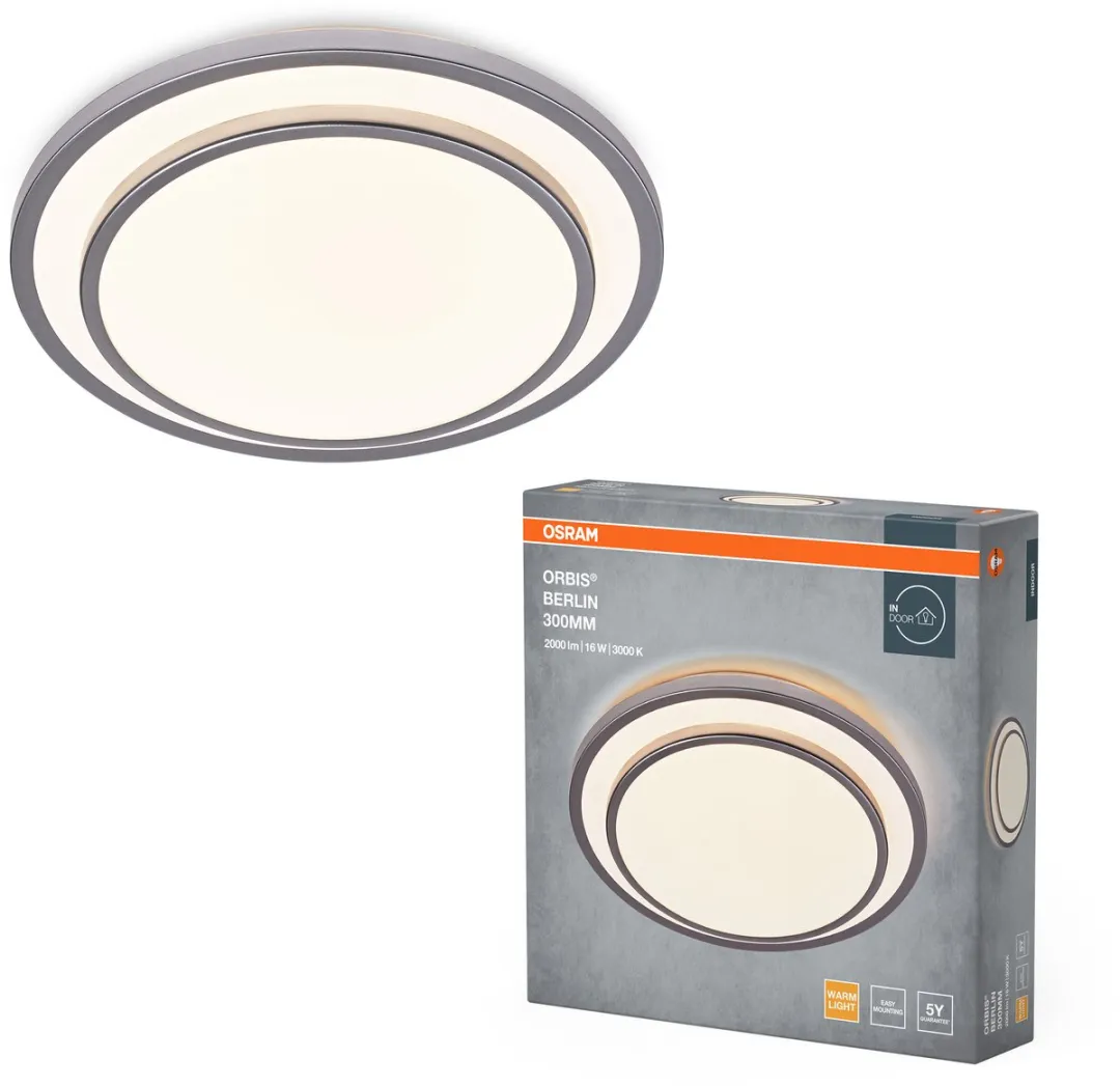Osram Orbis Berlin LED Plafondlamp 300mm - 16W 2000lm Warm Wit - Zilver