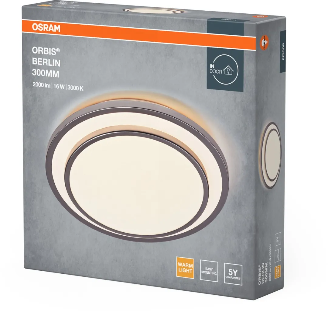 Osram Orbis Berlin LED Plafondlamp 300mm - 16W 2000lm Warm Wit - Zilver