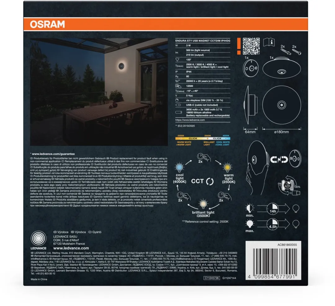 Osram Endura Style USB Magnet CCT DIM IP44 - 180cm - Wit - afbeelding 6 van 6