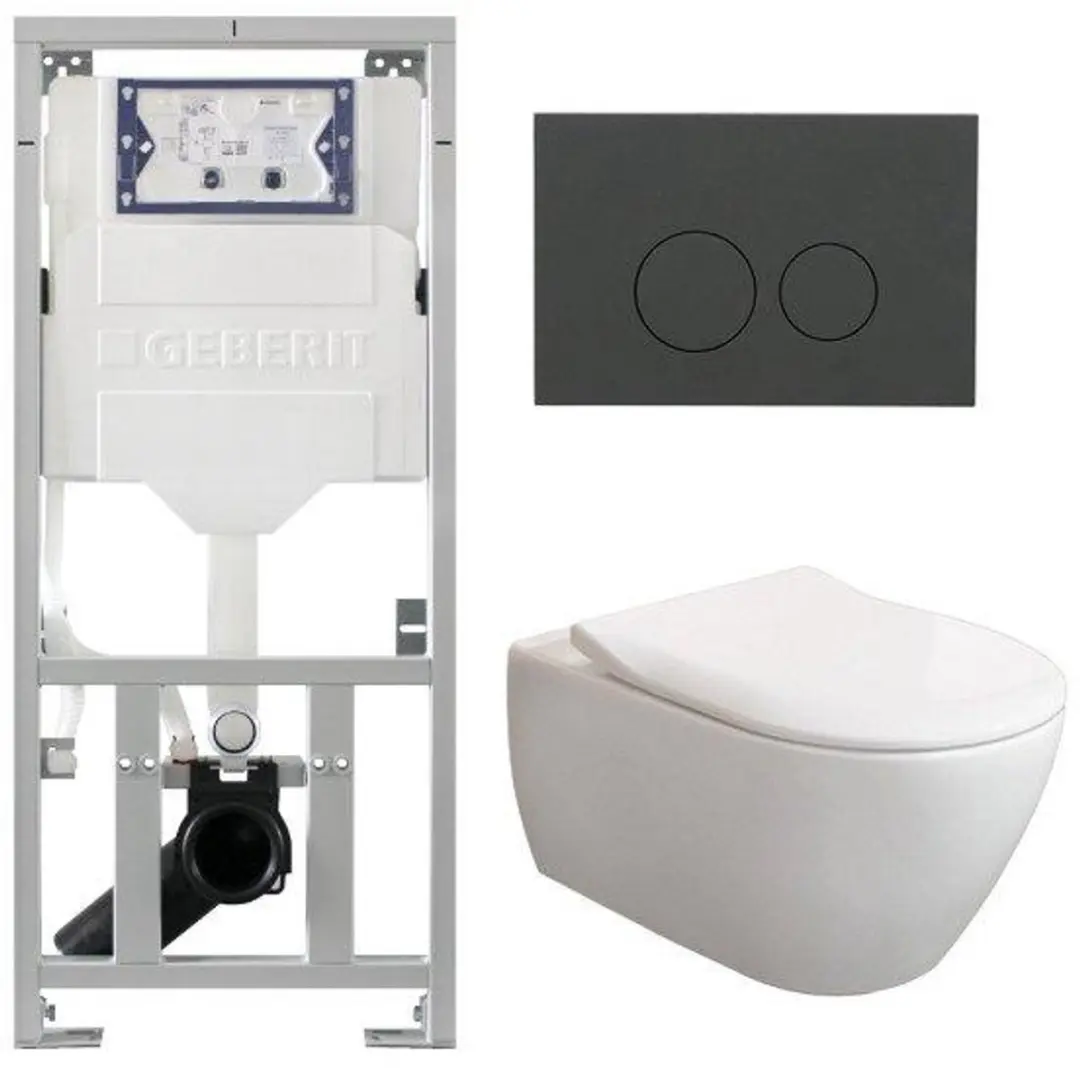 Villeroy & Boch Subway 2.0 DirectFlush CeramicPlus toiletset slimseat zitting - met Geberit reservoir en bedieningsplaat - met ronde knoppen - wit - afbeelding 2 van 3