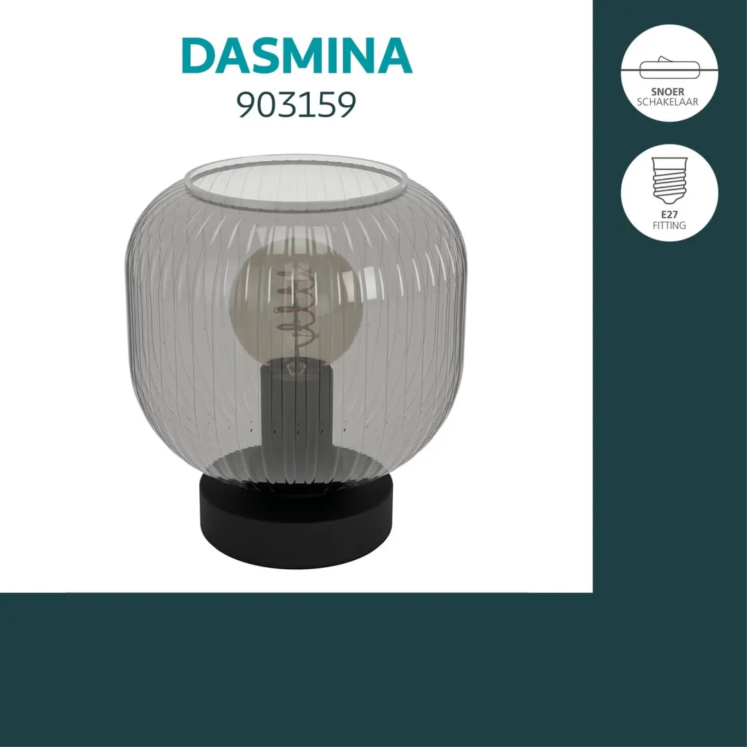 EGLO Dasmina Tafellamp - E27 - Zwart/Rookglas - afbeelding 4 van 6