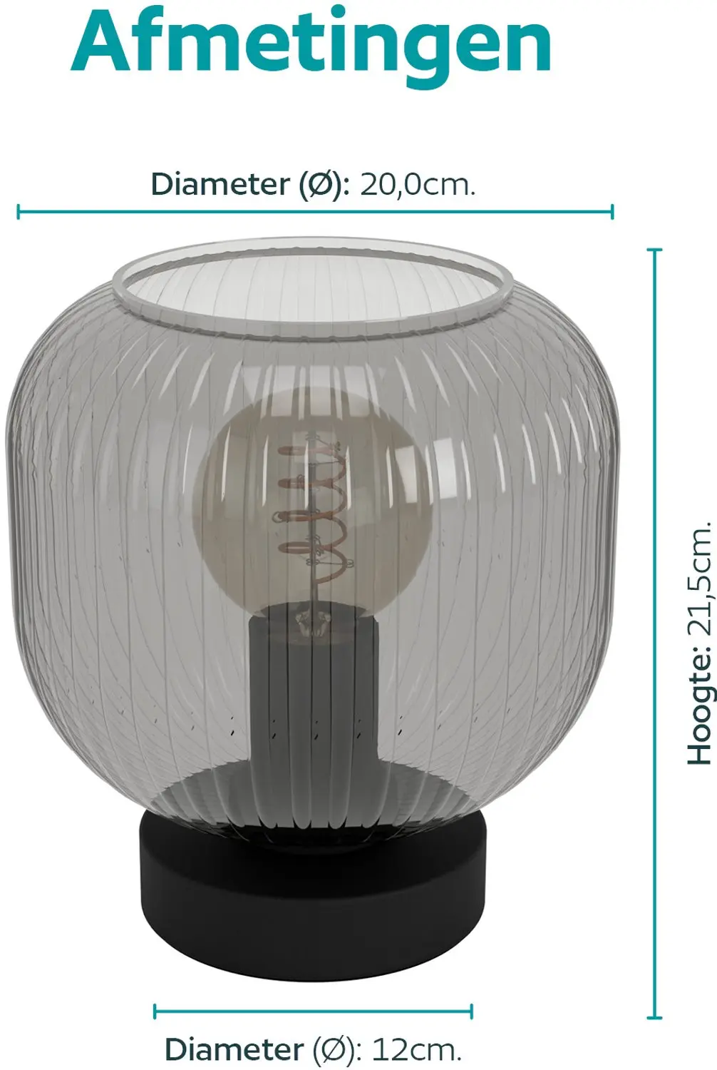 EGLO Dasmina Tafellamp - E27 - Zwart/Rookglas - afbeelding 6 van 6
