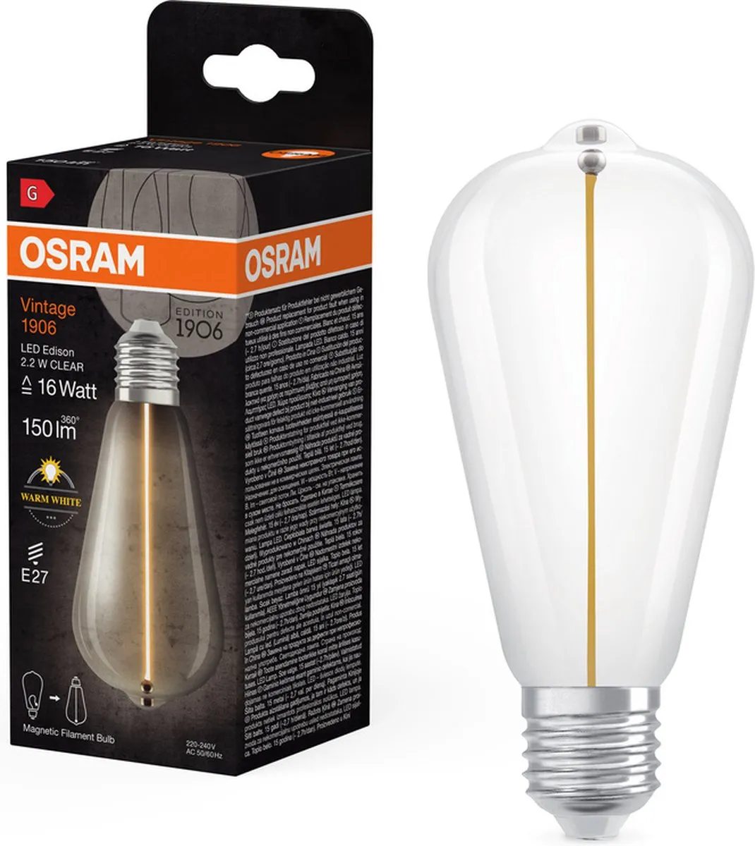 Osram Vintage 1906 Klassieke Edison LED Lamp 2,2W 150lm - Helder