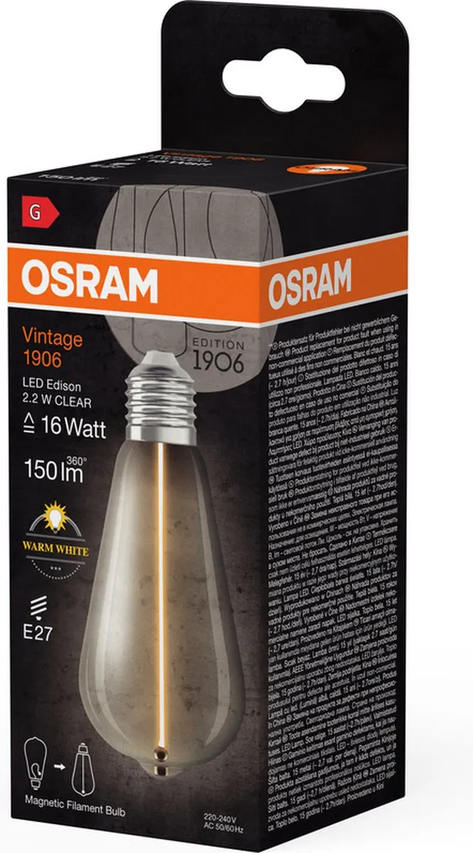 Osram Vintage 1906 Klassieke Edison LED Lamp 2,2W 150lm - Helder