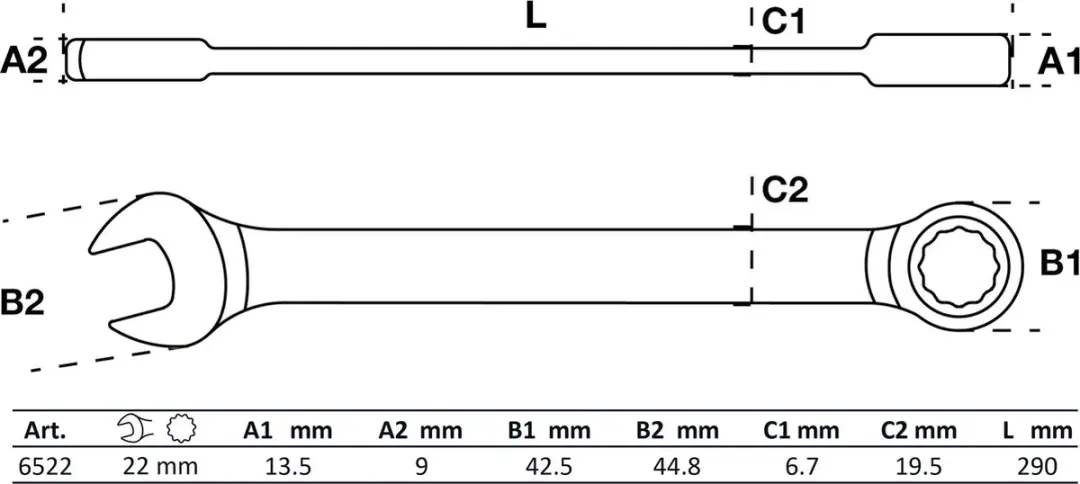 BGS technic 6522 Ratel Ringsteeksleutel 22 mm - afbeelding 2 van 2