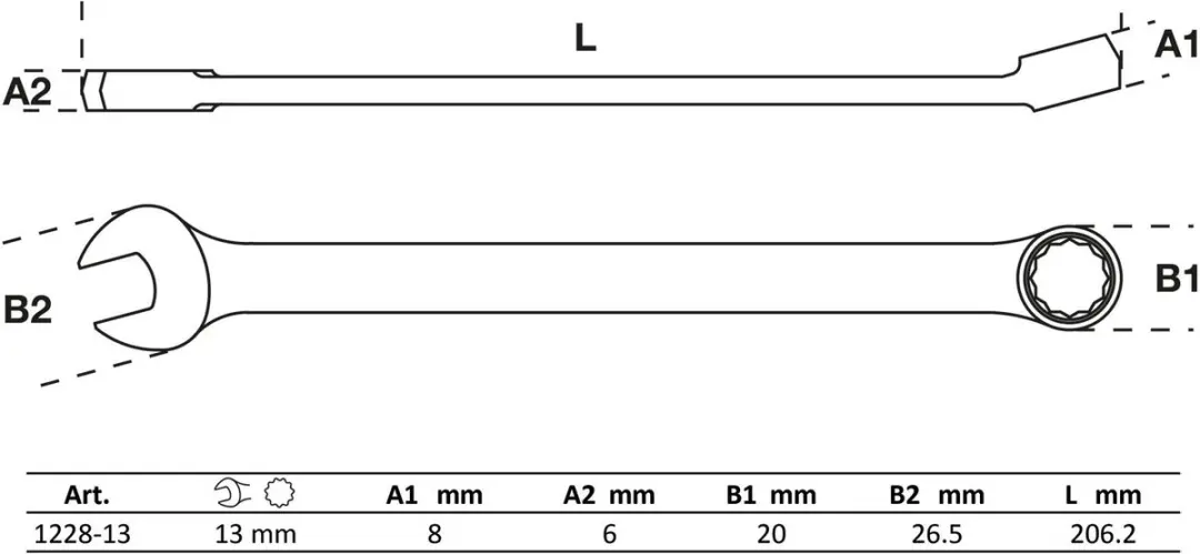 BGS Combinatiesleutel 1228-13 extra lang - 13 mm - afbeelding 2 van 6