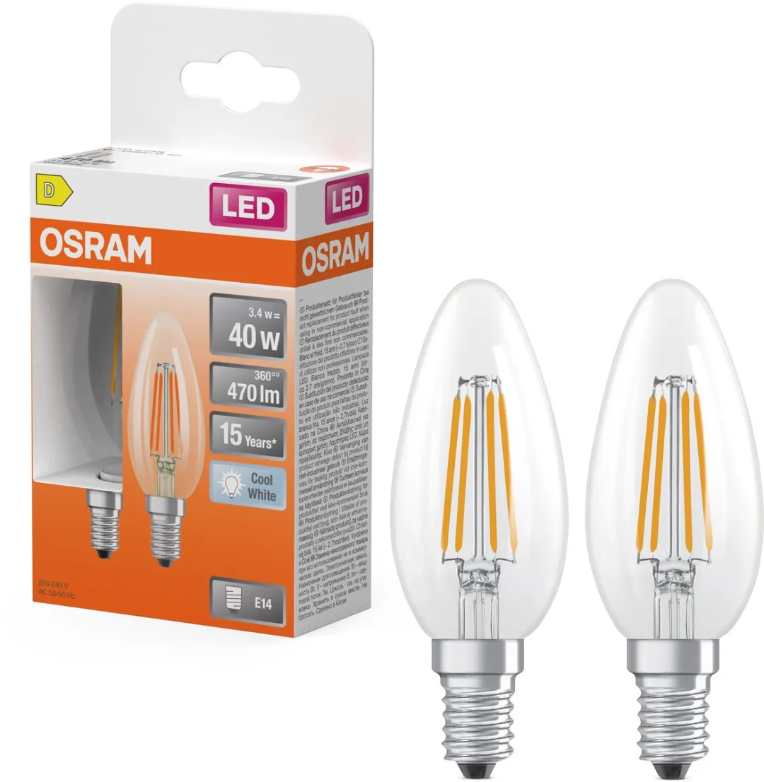 Osram LED Kaarslamp B40 Filament 3,4W 470lm E14 - Helder - afbeelding 6 van 6