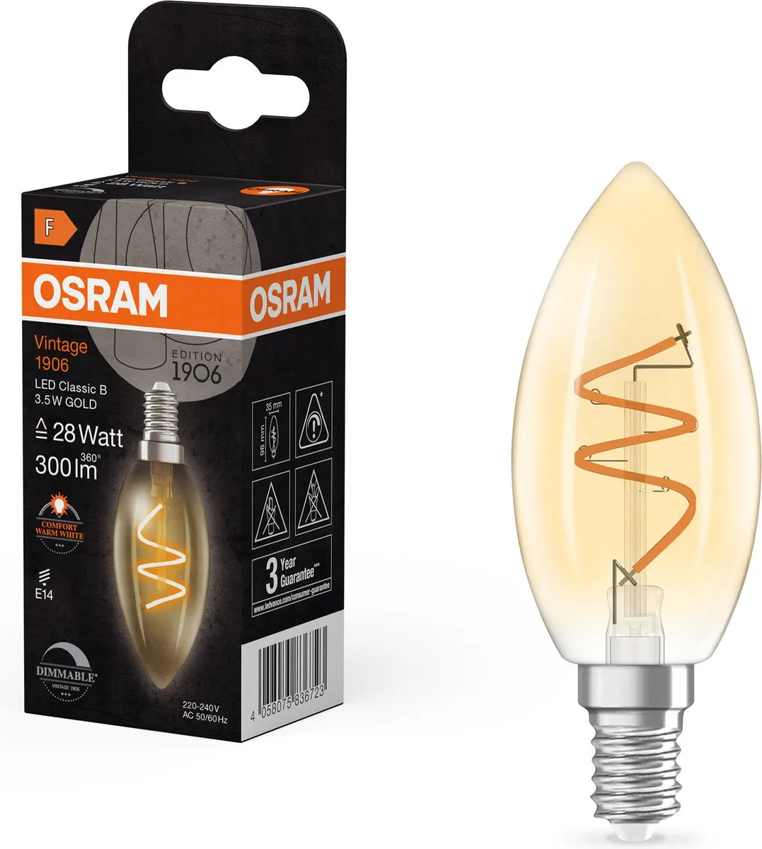 Osram Vintage 1906 LED Classic Slim E14 Goud 3.5W 300lm