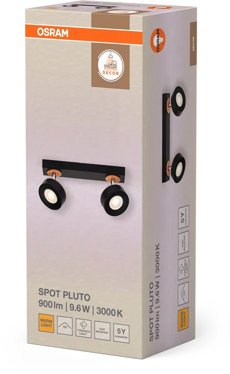 Osram Decor Spot Pluto 9,6W - 615lm Warm Wit - Zwart - afbeelding 6 van 6