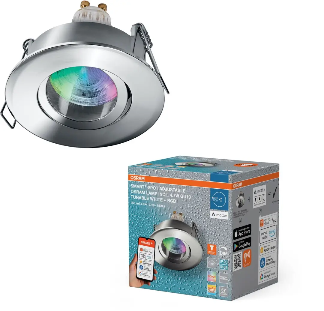 OSRAM Smart Matter Spot LED inbouwspot IP65 RGBW verstelbaar chroom, 4,7W Smart