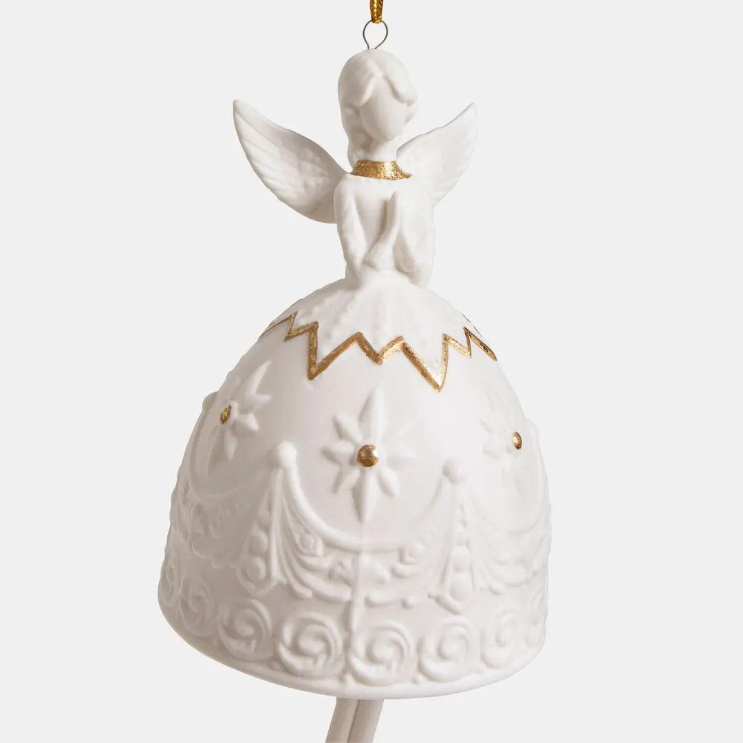 Loberon Decoratieve Engel Isoldene - 8cm - Wit/Goudkleurig - afbeelding 3 van 3