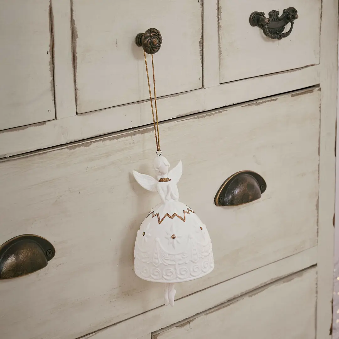Loberon Decoratieve Engel Isoldene - 8cm - Wit/Goudkleurig - afbeelding 2 van 3