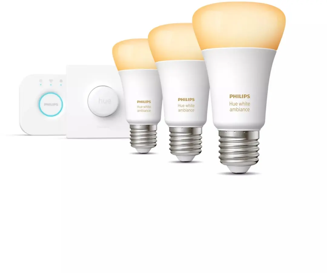 Philips Hue White ambiance Starterkit: 3 E27 slimme lampen (1100) + smart button
