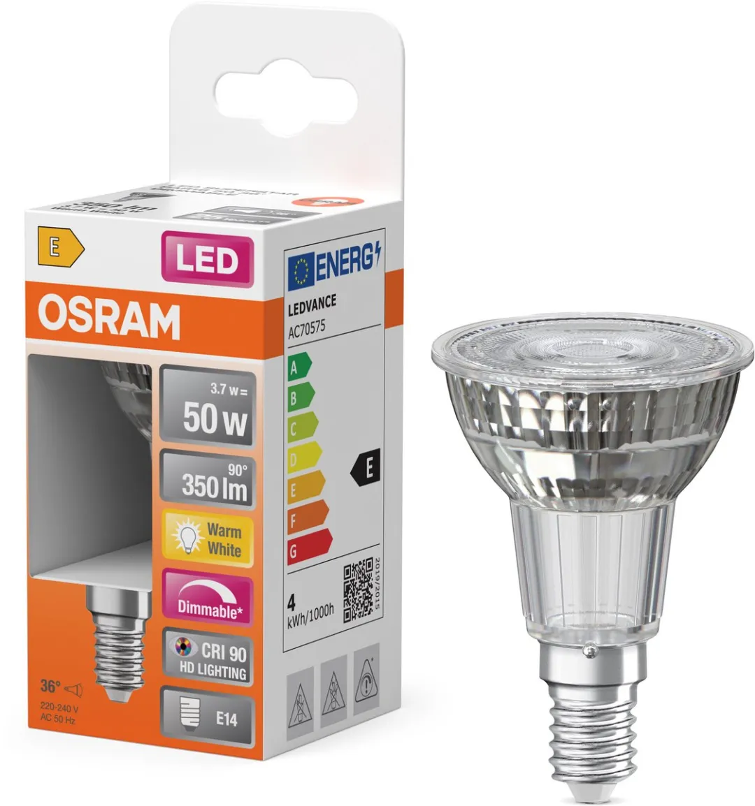 Osram LED Spot Reflector Superstar PAR16 50 - 3,7W 2700K Warm Wit - Helder Glas