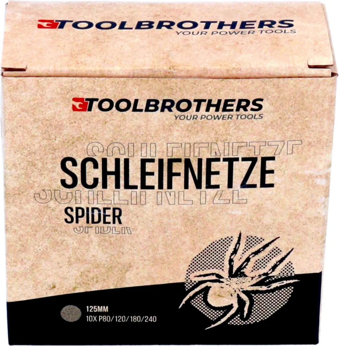 Toolbrothers SPIDER schuurset netschuurmiddelen 2 verpakkingen 80x schuurnetten 125 mm klittenband elk 20x P80 / P120 / P180 / 240 voor hardhout, zachthout, lak, steen, staal, aluminium, fineer