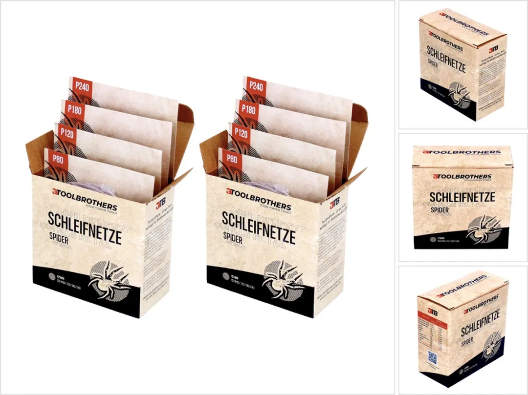 Toolbrothers SPIDER schuurset netschuurmiddelen 2 verpakkingen 80x schuurnetten 125 mm klittenband elk 20x P80 / P120 / P180 / 240 voor hardhout, zachthout, lak, steen, staal, aluminium, fineer