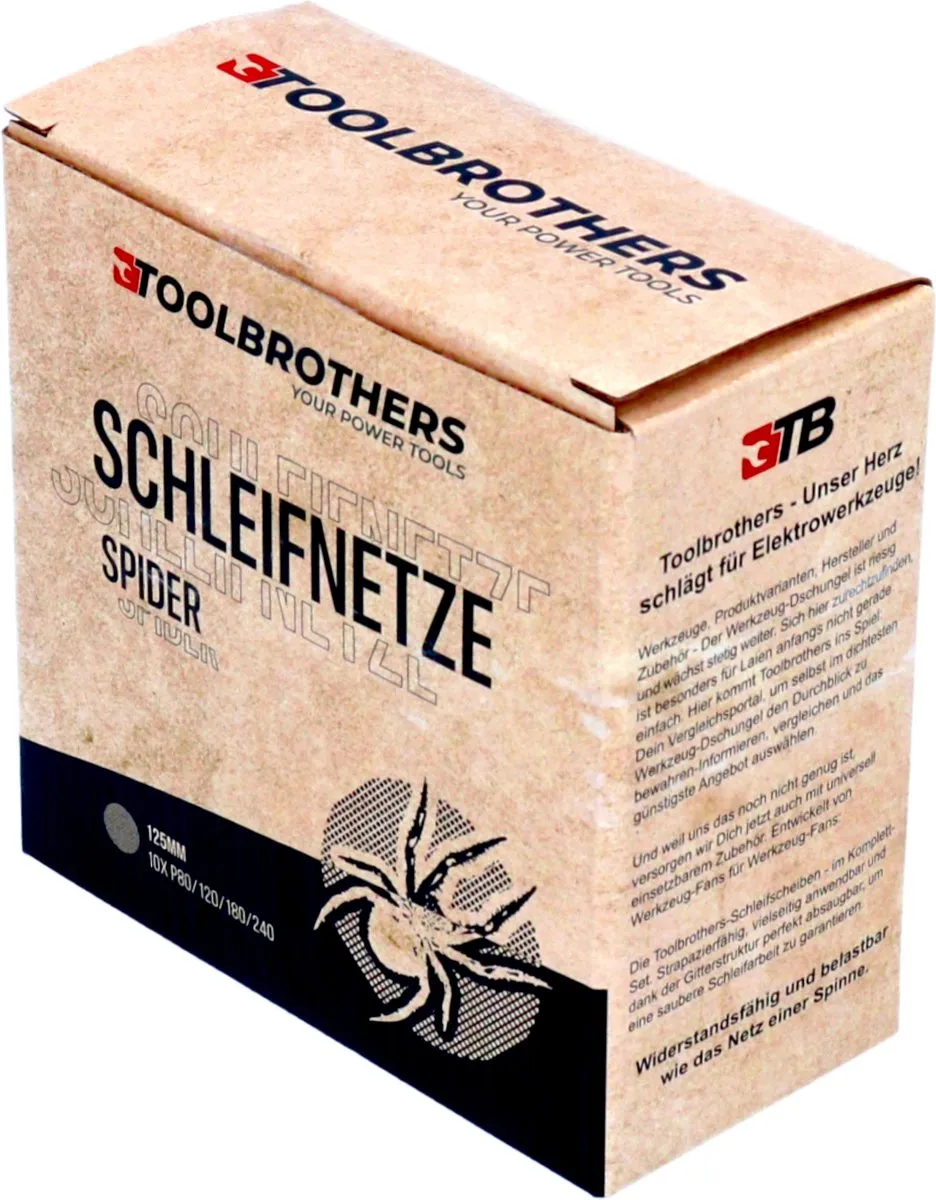 Toolbrothers SPIDER schuurset netschuurmiddelen 2 verpakkingen 80x schuurnetten 125 mm klittenband elk 20x P80 / P120 / P180 / 240 voor hardhout, zachthout, lak, steen, staal, aluminium, fineer