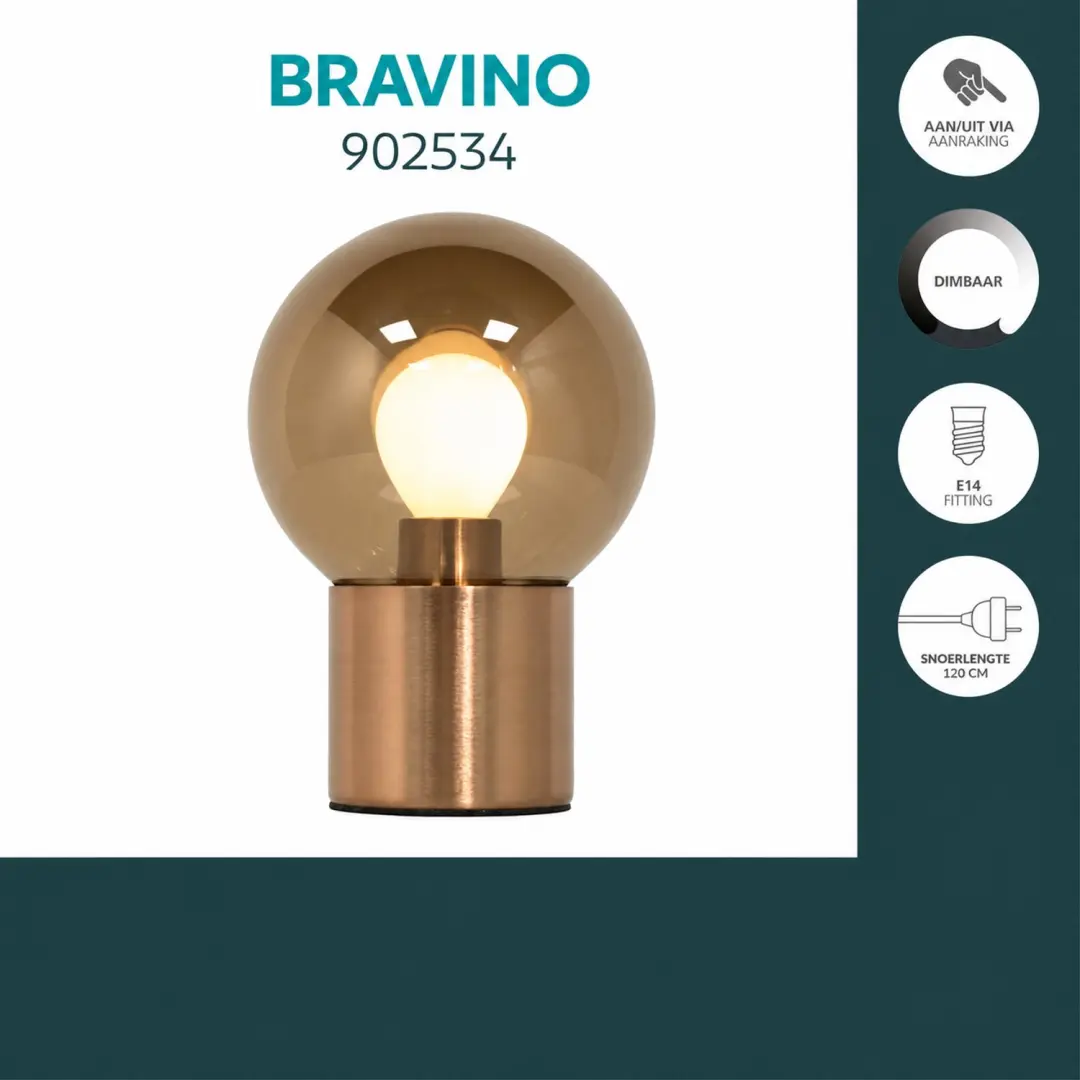 EGLO Bravino Tafellamp - E14 - Brons - afbeelding 3 van 5