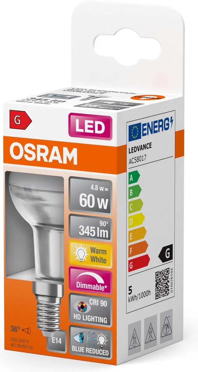 Osram E14 R50 LED Reflector 4.8W 2700K - 345 Lm - Helder