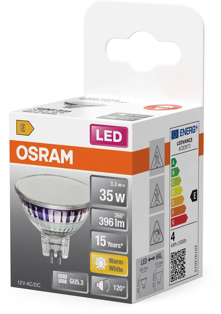 Osram LED Spotlamp Star MR16 3,3W 827 - 2700K Warm Wit - GU5.3