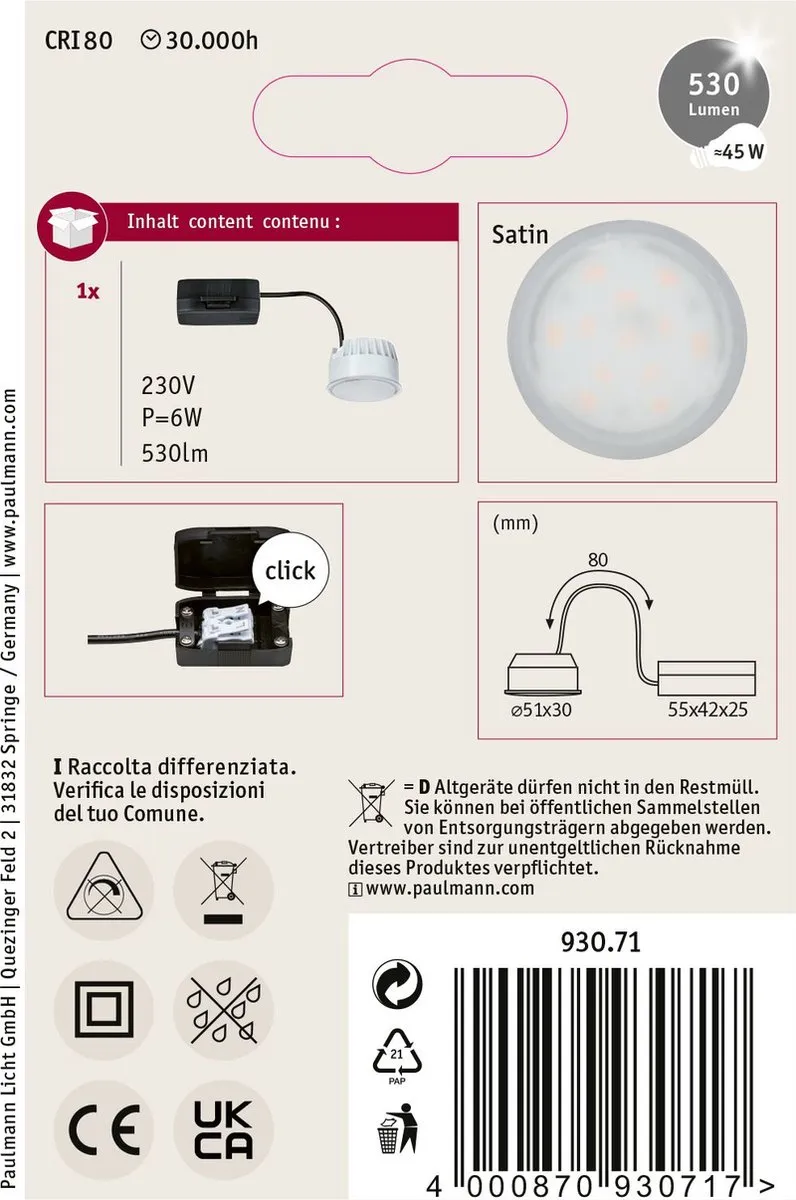 Paulmann Nova Coin LED Inbouwlamp 6W 530lm 4000K - Ø51mm