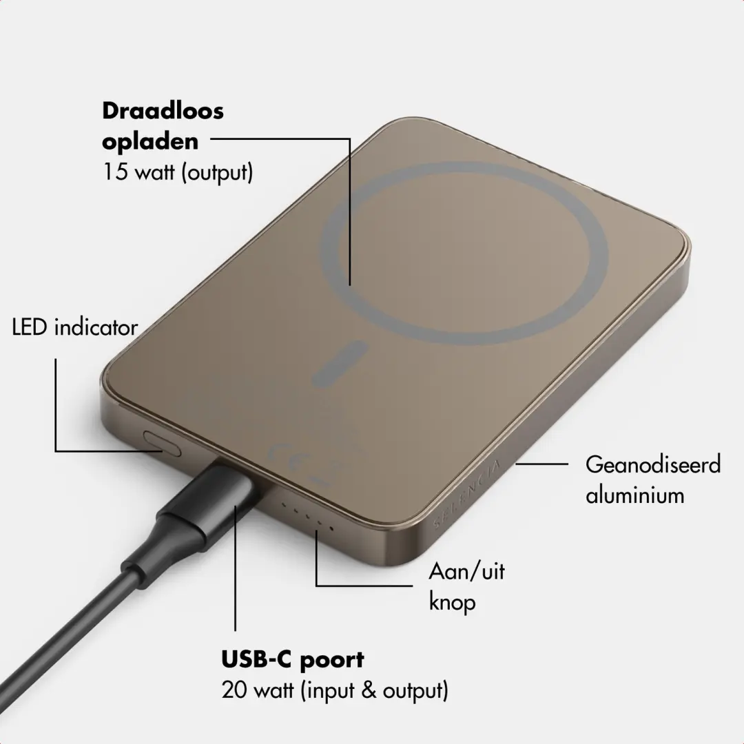 Selencia Vivid Powerbank 5.000 mAh - MagSafe en Qi - 15W - afbeelding 5 van 6