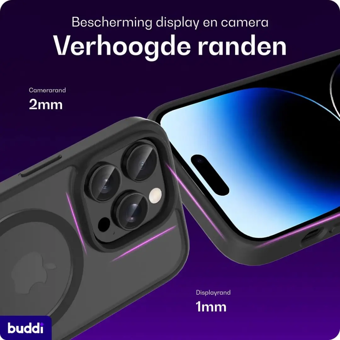 Buddi Frost Hoesje iPhone 14 Pro MagSafe - Mat Zwart - afbeelding 5 van 6