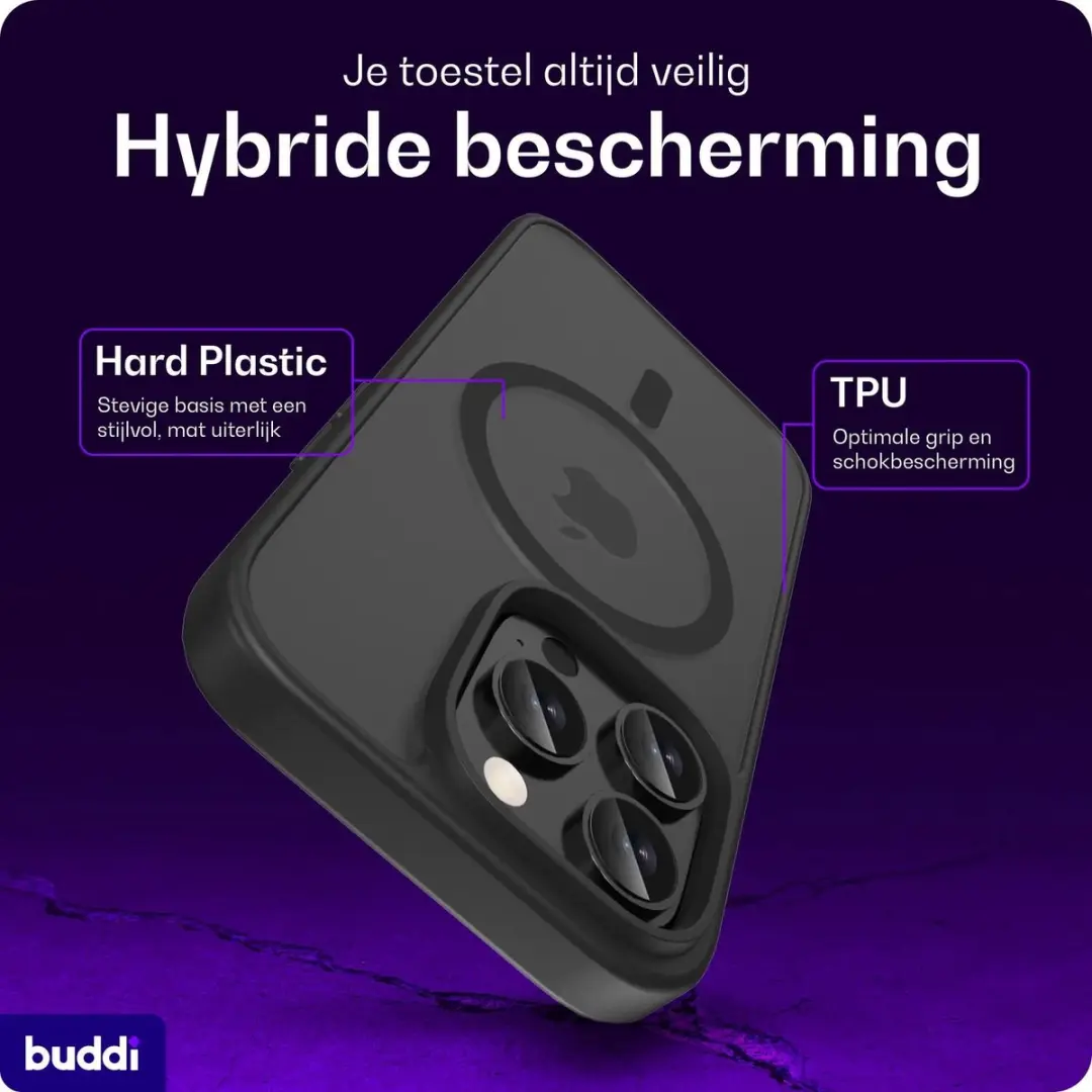 Buddi Frost Hoesje iPhone 14 Pro MagSafe - Mat Zwart - afbeelding 2 van 6