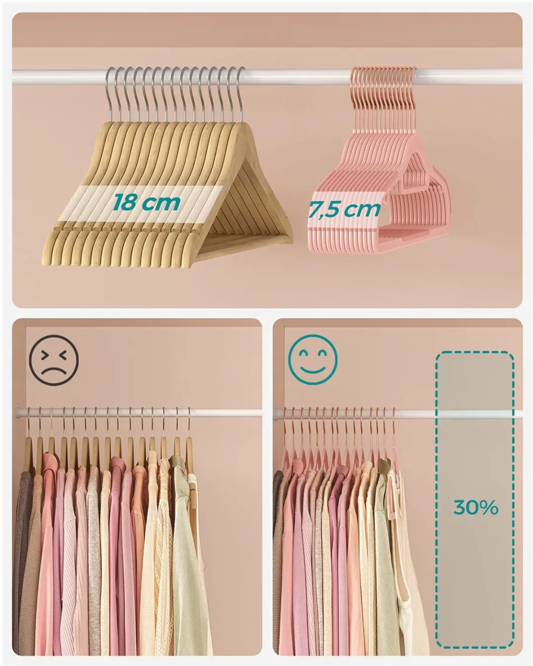 Songmics Kunststof Kledinghangers - Set van 30 - Antislip - 42cm - afbeelding 4 van 6