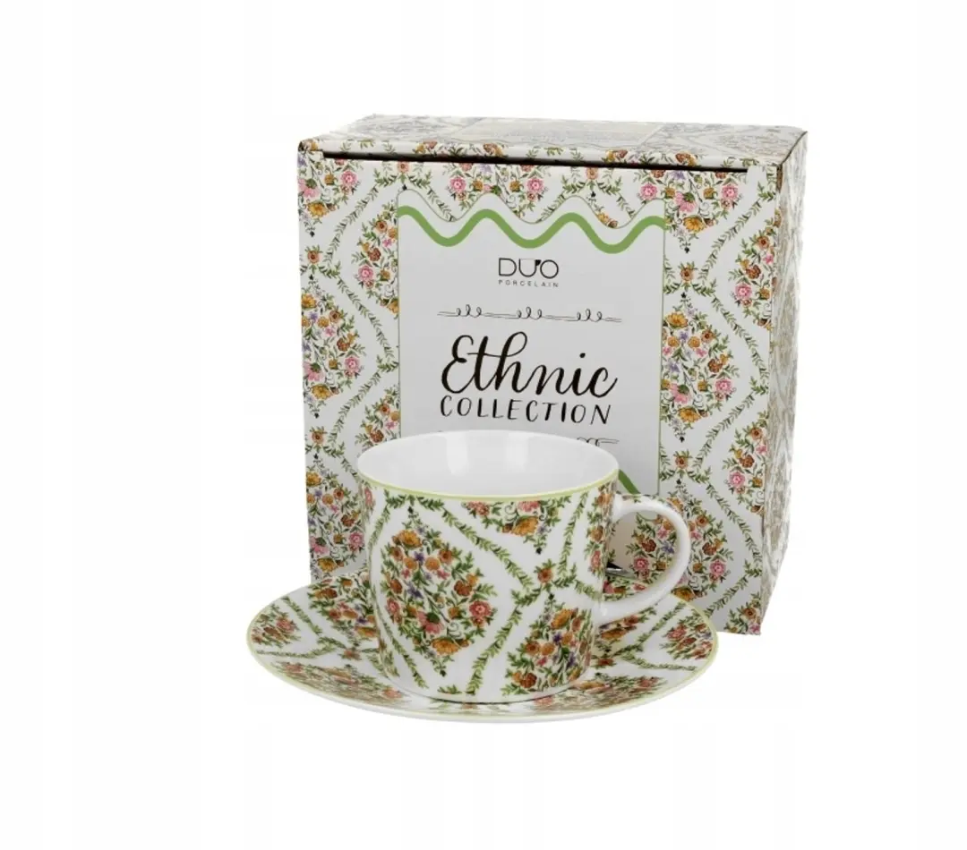 Duo Fiori Porseleinen Kop & Schotel, 250ml, Etnisch Bloemendesign