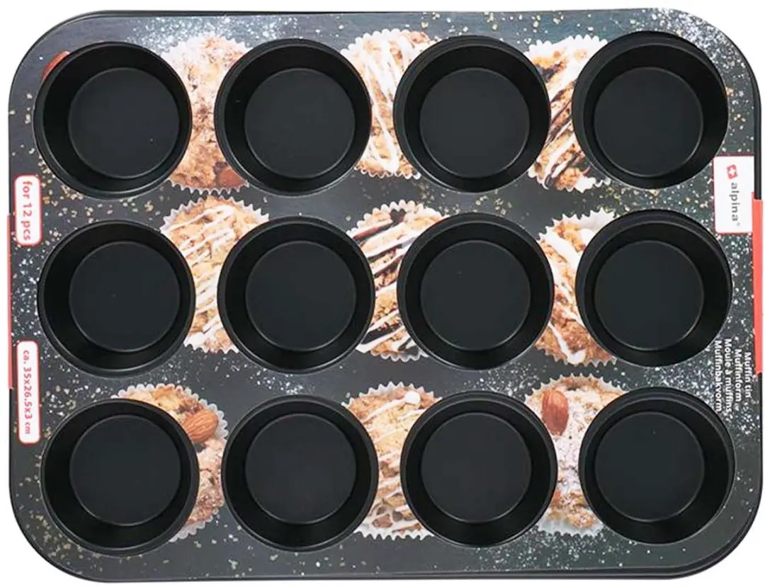 Alpina Muffinvorm 12 Vaks - 35x26,5cm - Zwart - afbeelding 2 van 5