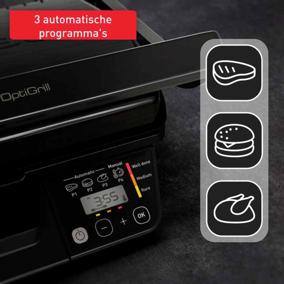 Tefal OptiGrill GC7P08 Intelligente Grill - 2000W - Zwart