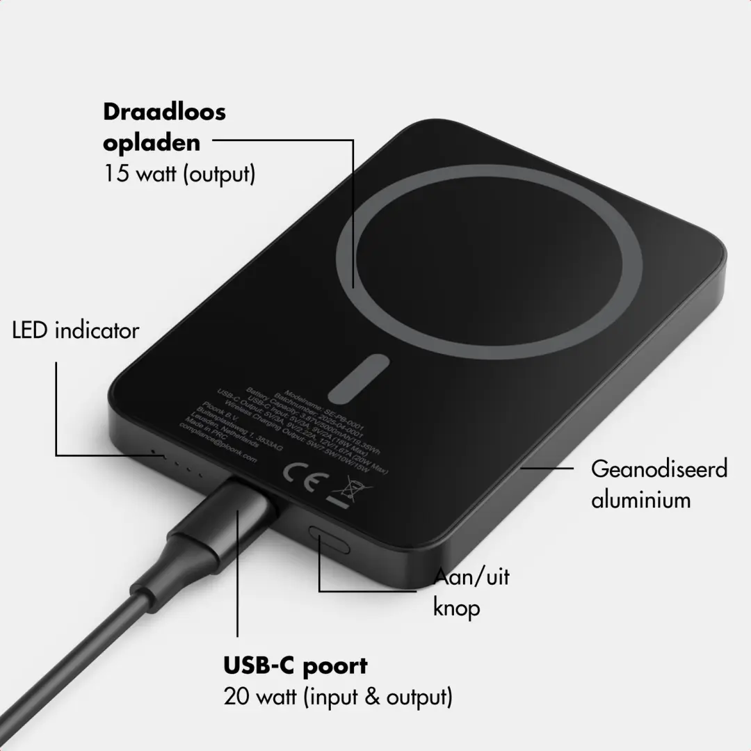Selencia Vivid Powerbank 5.000 mAh - 15W MagSafe en Qi - Donkerrood - afbeelding 5 van 6