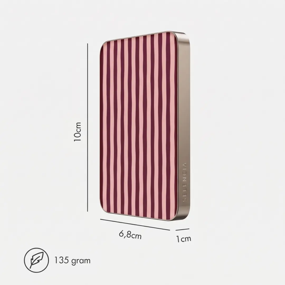 Selencia Vivid Powerbank 5.000 mAh - Draadloos - Bonbon Stripe Raspberry - afbeelding 6 van 6