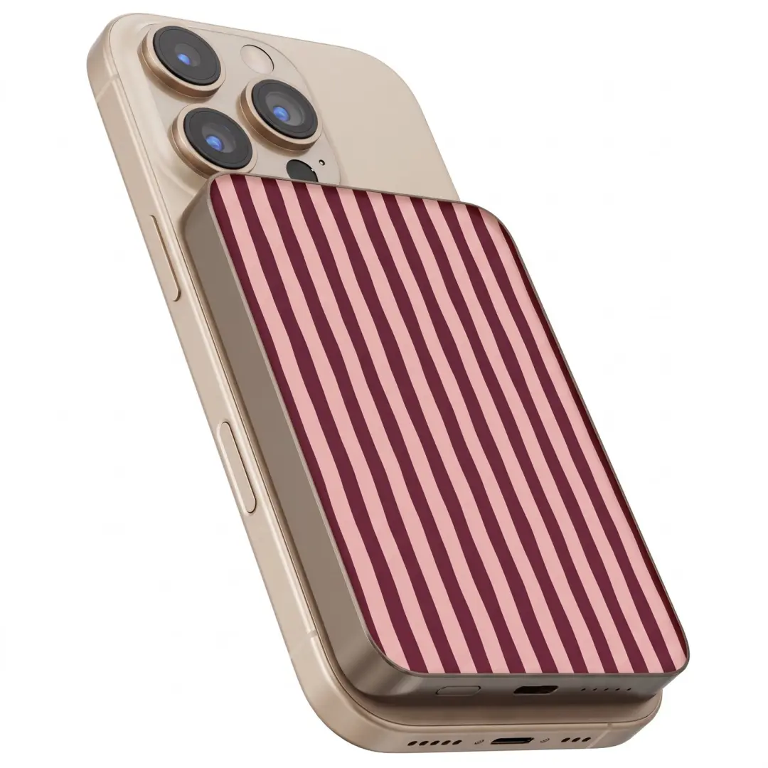 Selencia Vivid Powerbank 5.000 mAh - Draadloos - Bonbon Stripe Raspberry - afbeelding 2 van 6