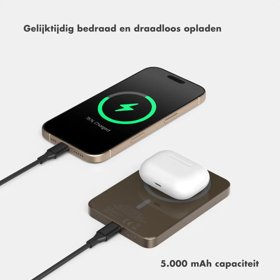 Selencia Vivid Powerbank 5.000 mAh - Draadloze Powerbank - MagSafe en Qi - 15W - Desert Gold - afbeelding 4 van 6
