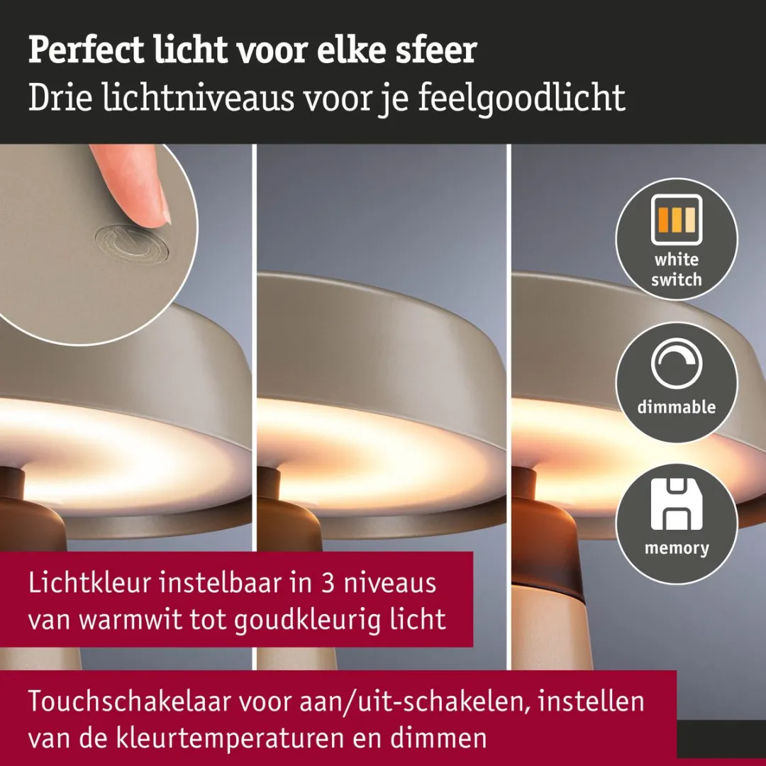 Paulmann Acculamp Lirox IP44 1800K - Champagne/Zwart