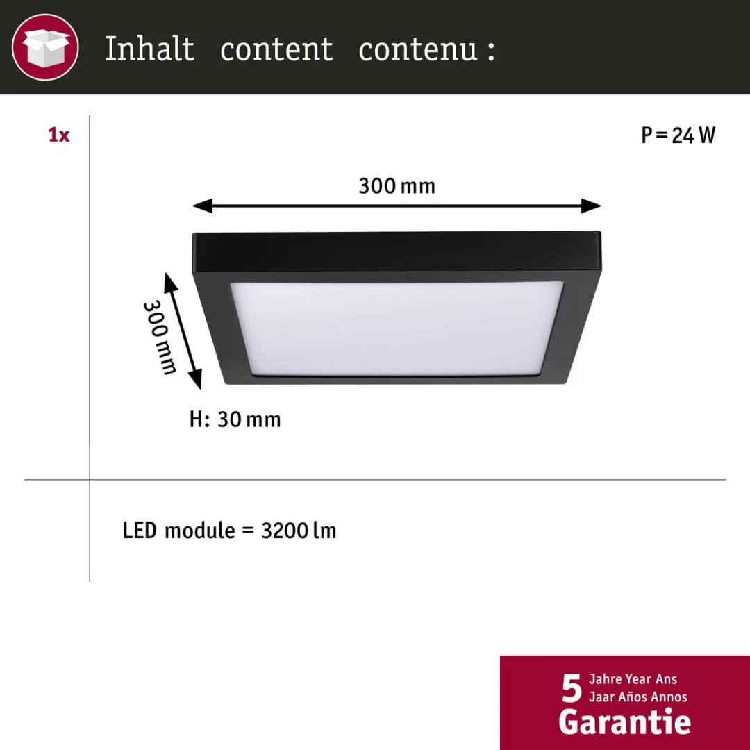 Paulmann LED-paneel Abia 22W 2200lm 2700K - 300x300mm Zwart - afbeelding 6 van 6