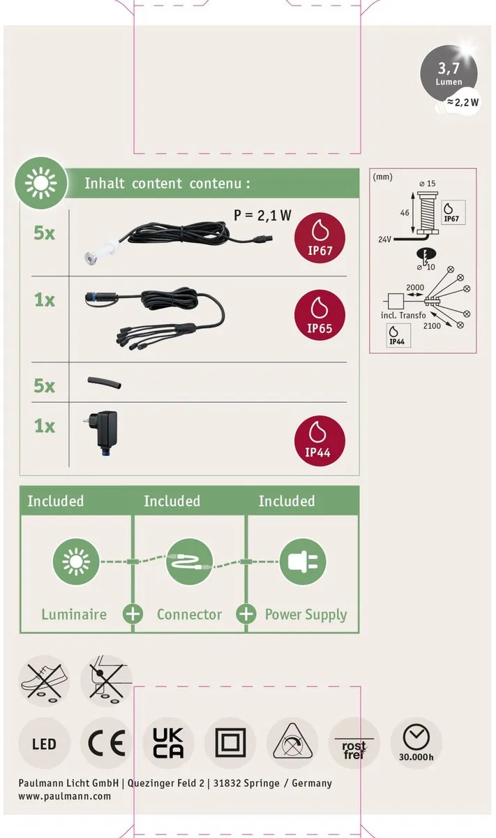 Paulmann Plug & Shine Zigbee 3.0 LED Grondinbouwlamp MicroPen - 5x0,2W - Zilver - afbeelding 6 van 6