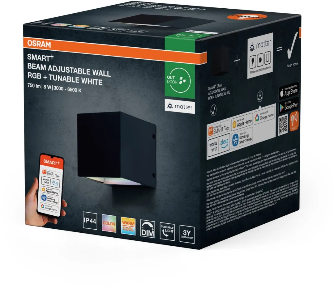 Osram SMART+ Matter Wandlamp Zwart 8W RGBW - WiFi Alexa IP44 - afbeelding 6 van 6