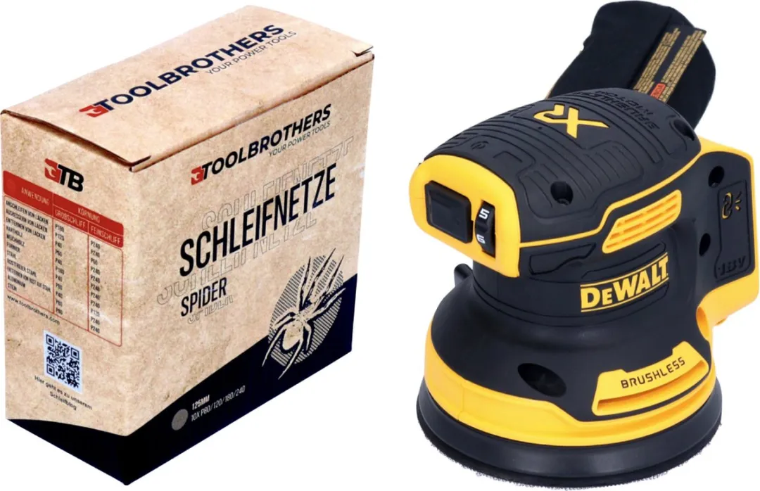 Toolbrothers SPIDER netschuurset + DCW 210 N accu excenterschuurmachine 18 V 125 mm borstelloos - zonder accu, zonder oplader