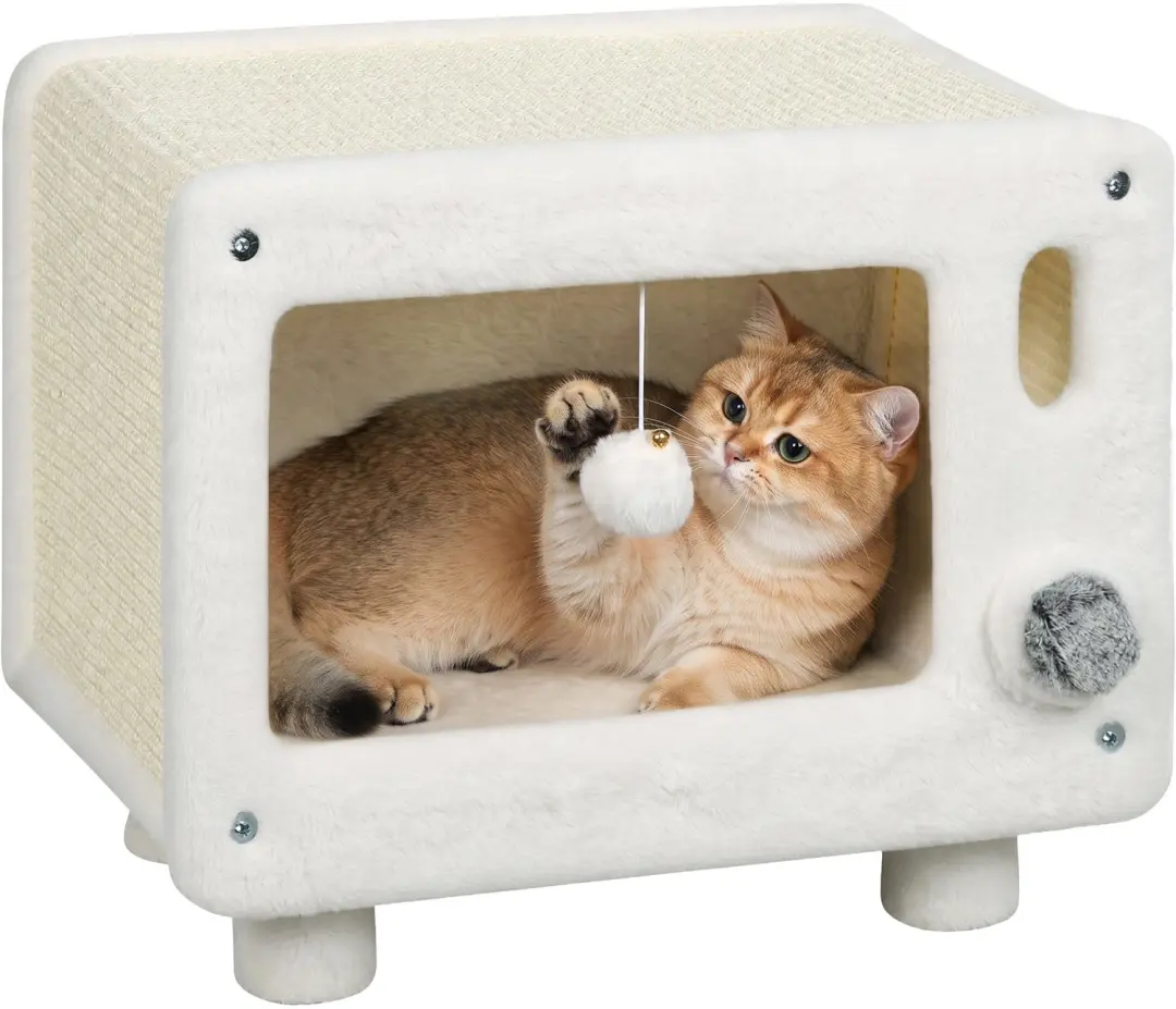 PawHut Cat House-Spanplatte, Plüsch-50 x 33 x 42 cm-Weiß