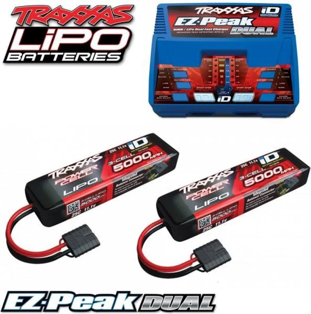 Traxxas 6S Combo Pack ID Duo Lader & 2x 11,1V 5000mAh LiPo - Blauw