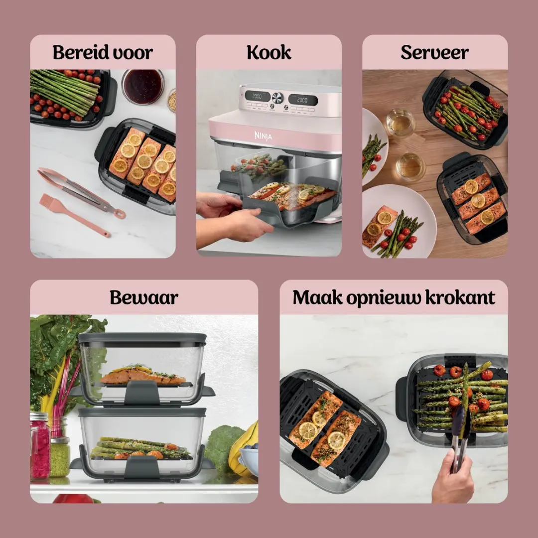 Ninja CRISPi DualZone Glazen Airfryer - 2860W - 7.6L - Roze - afbeelding 4 van 6