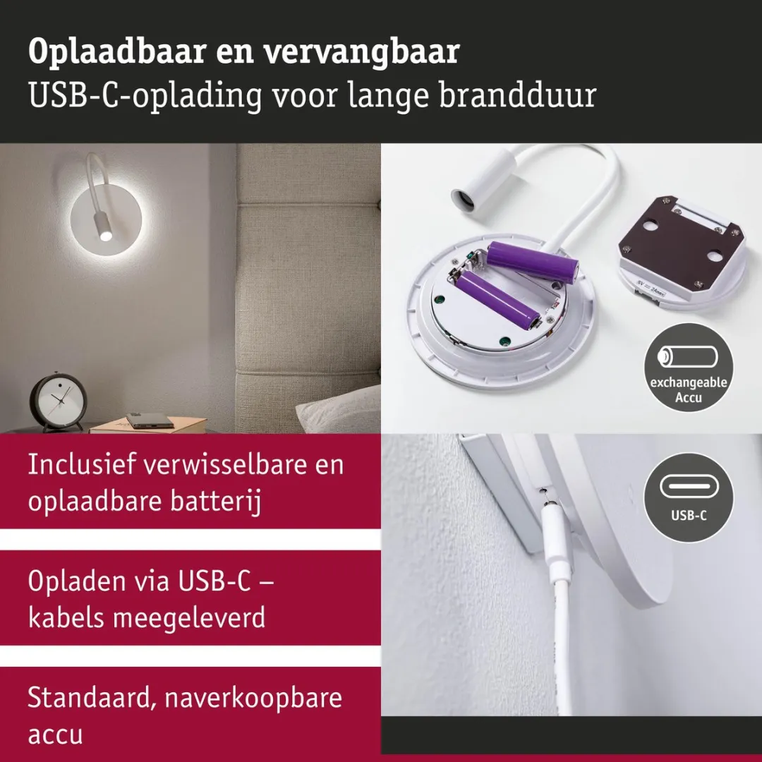 Paulmann Miora LED Wandlamp Accu 2700K - 2x 80lm/50lm - Wit