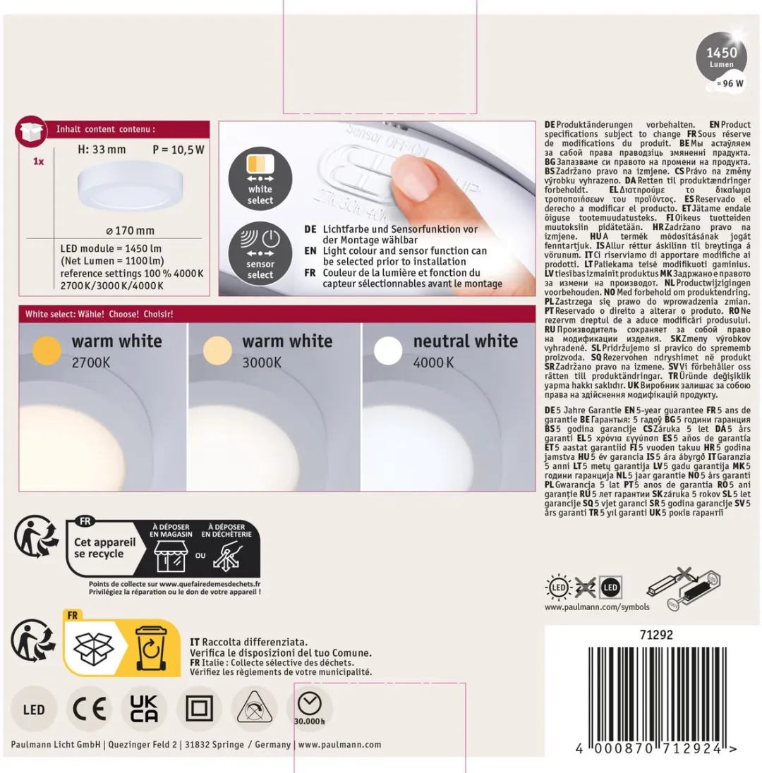 Paulmann LED-paneel Abia 2 White Select 9,5W 1100lm - Wit - afbeelding 6 van 6