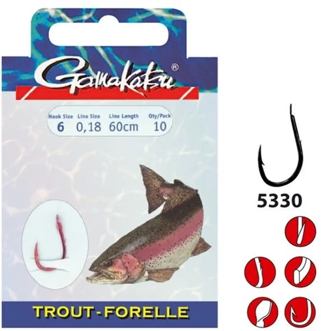Gamakatsu 5330R Forel Haak - Maat 10 - 0.16 mm - 10 stuks - afbeelding 3 van 5