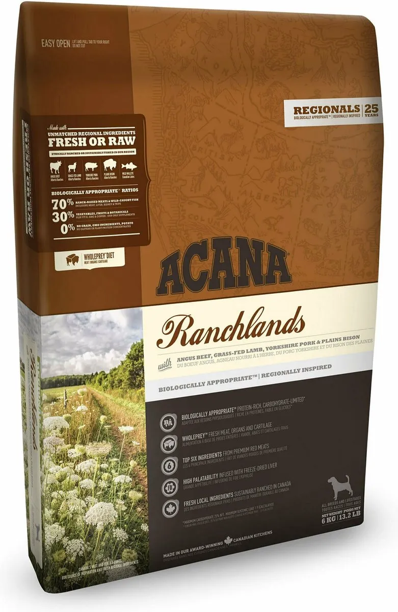 Acana Regionals Ranchlands Hondenvoer Rund & Lam & Varken 11.4kg